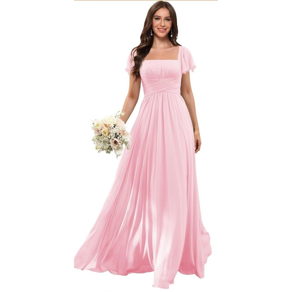 Cap Sleeve Chiffon Mother Of Bride Mermaid Plated Long Formal Dress size 14 Pink